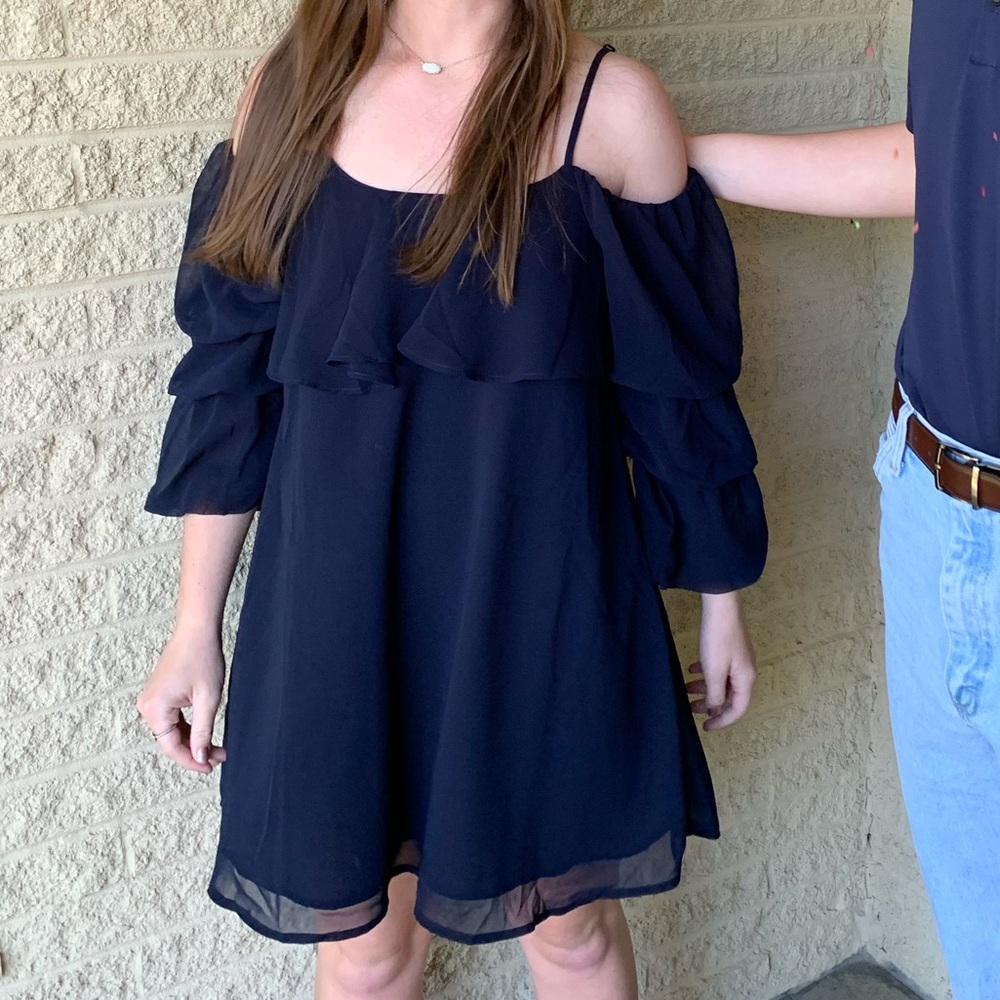 Navy blue dress with interesting sleeves